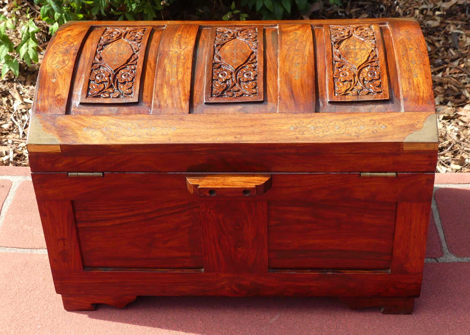 Indian Brass bound campaign trunk finished with inset brass decoration | 60cm wide | c.1980