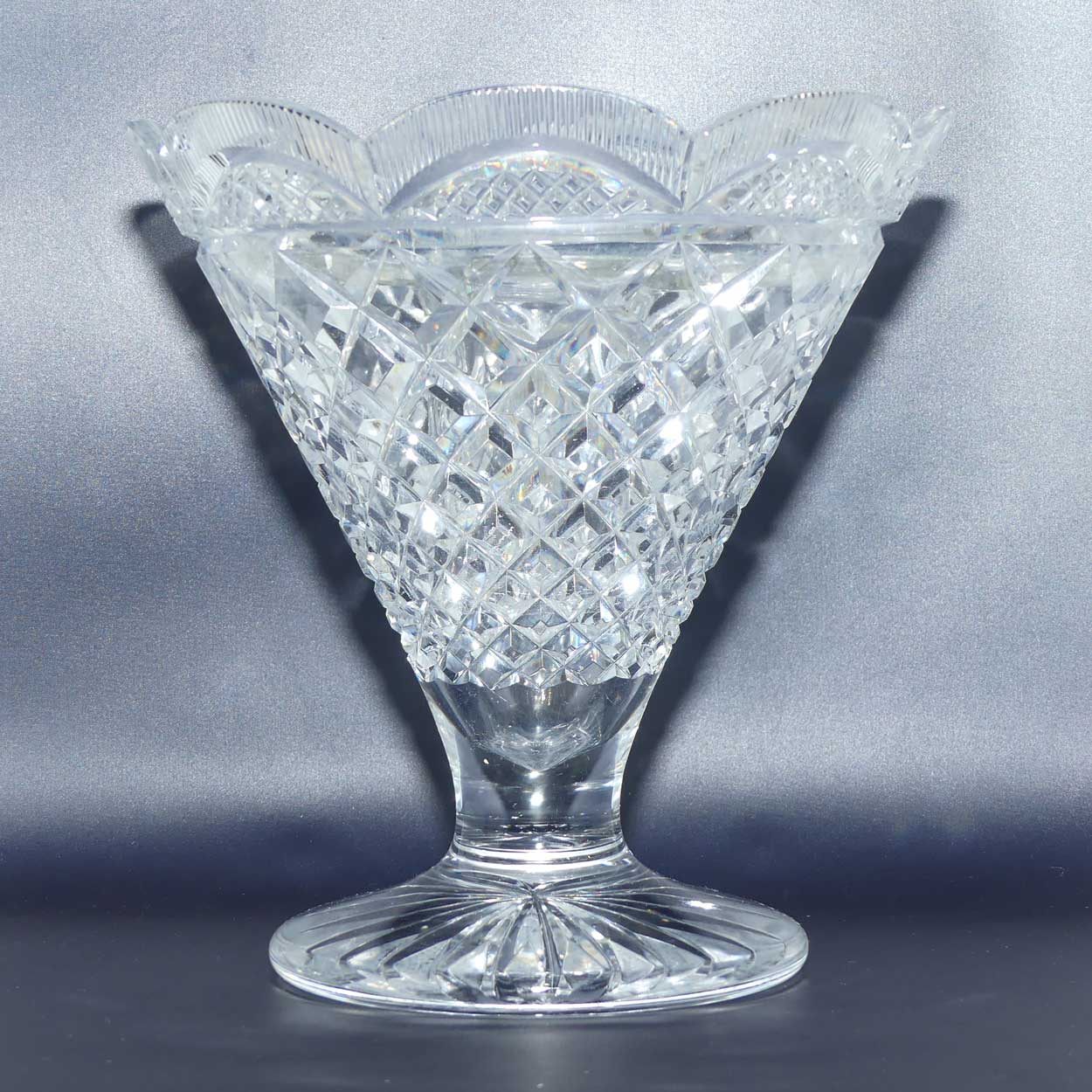 Superb Inwald Crystal diamond cut and multi facetted rim trumpet vase and insert