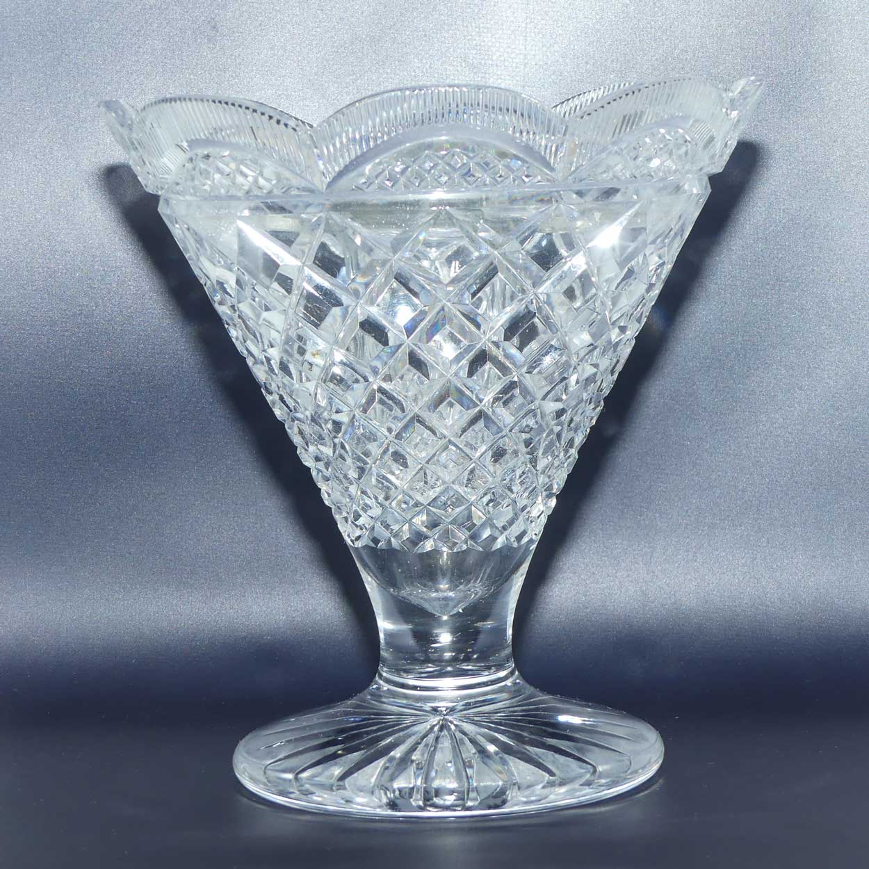 Superb Inwald Crystal diamond cut and multi facetted rim trumpet vase and insert
