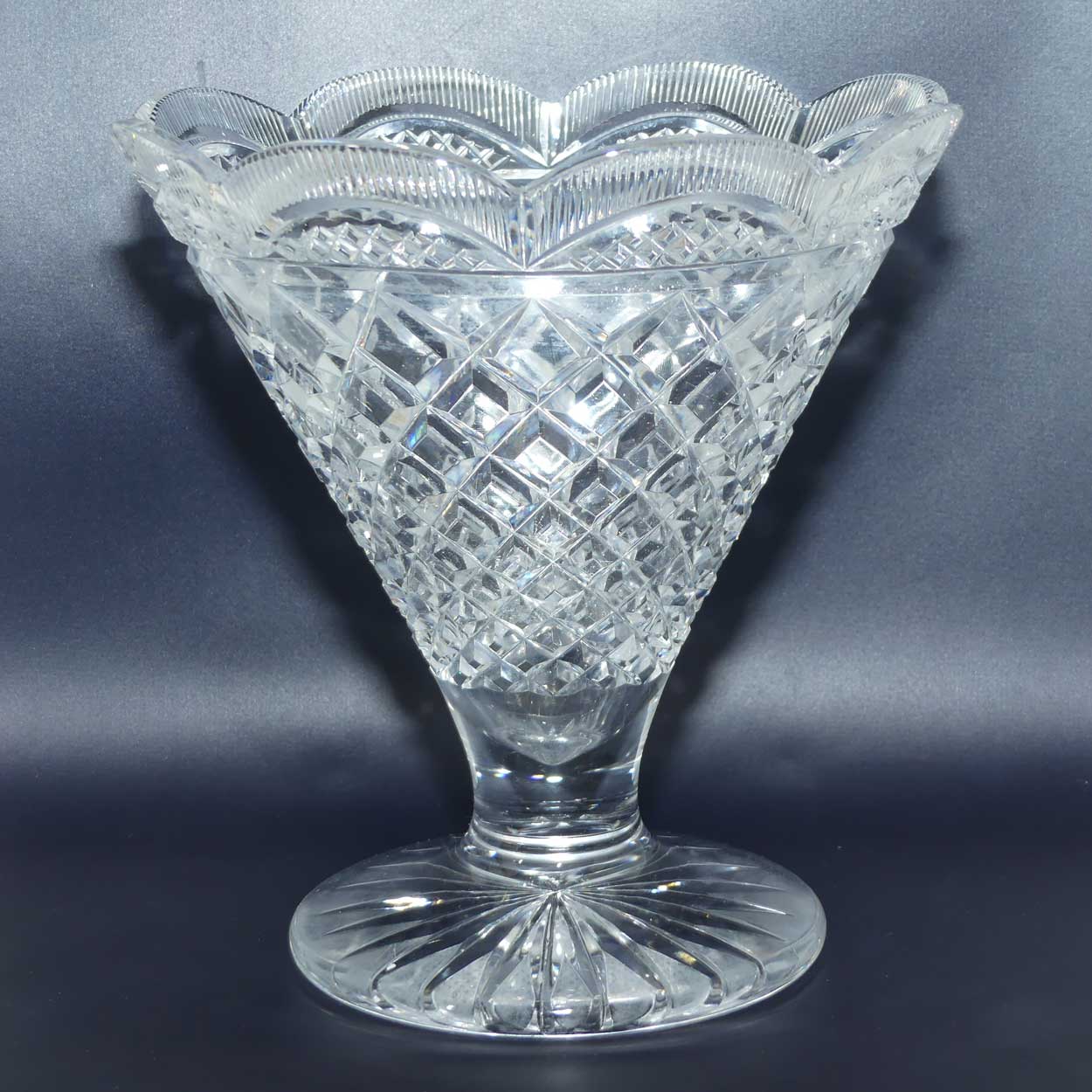Superb Inwald Crystal diamond cut and multi facetted rim trumpet vase and insert