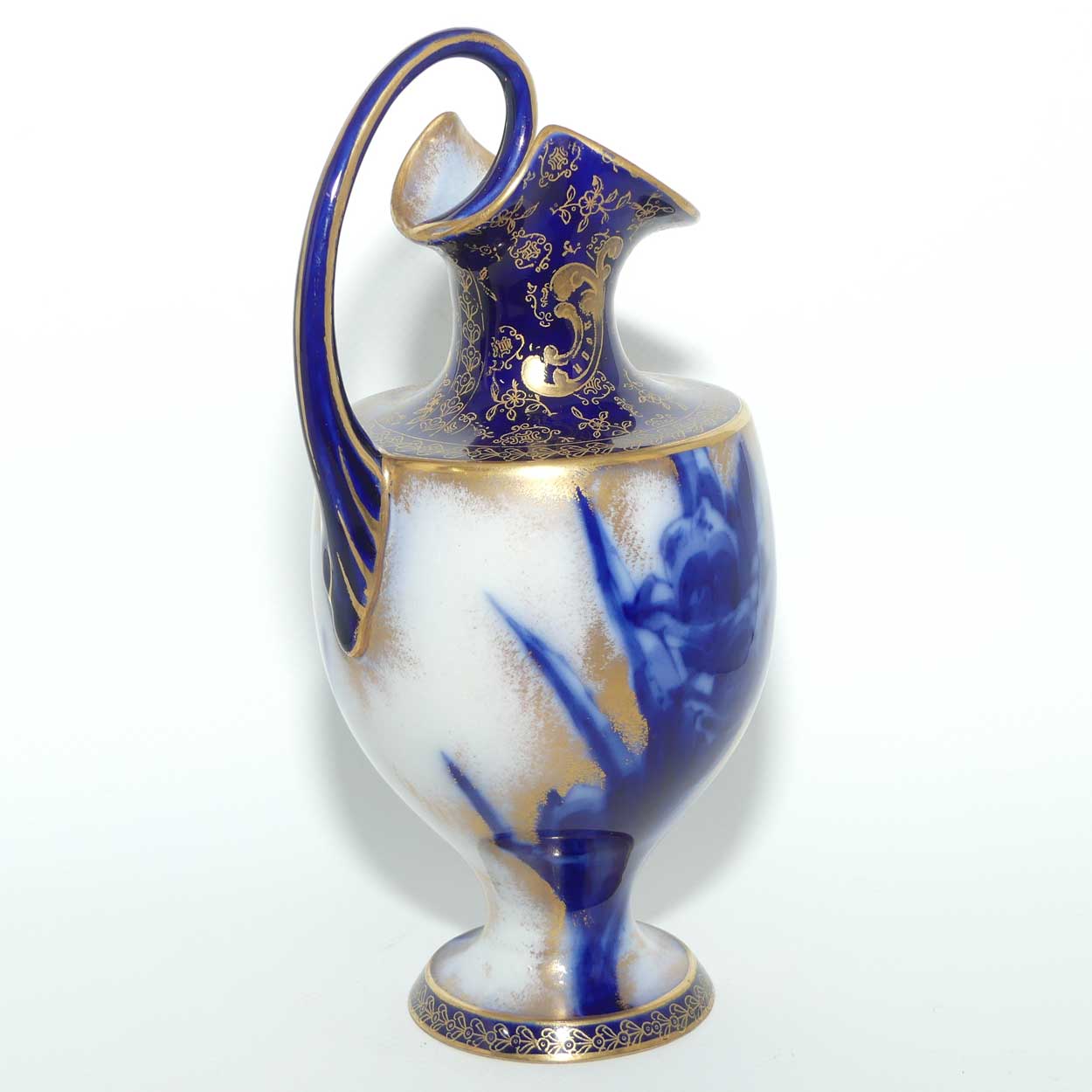 Doulton Burslem Blue Iris and Daffodil loop handle jug with gilt highlights