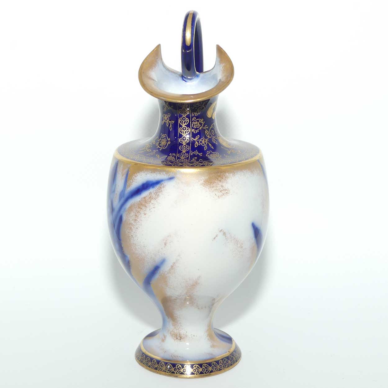 Doulton Burslem Blue Iris and Daffodil loop handle jug with gilt highlights
