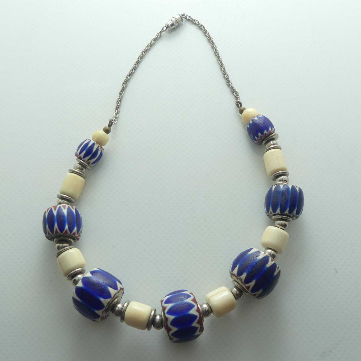 Ivory and Murano Glass Bamileke Beads | Rosetta Beads | Chevron design