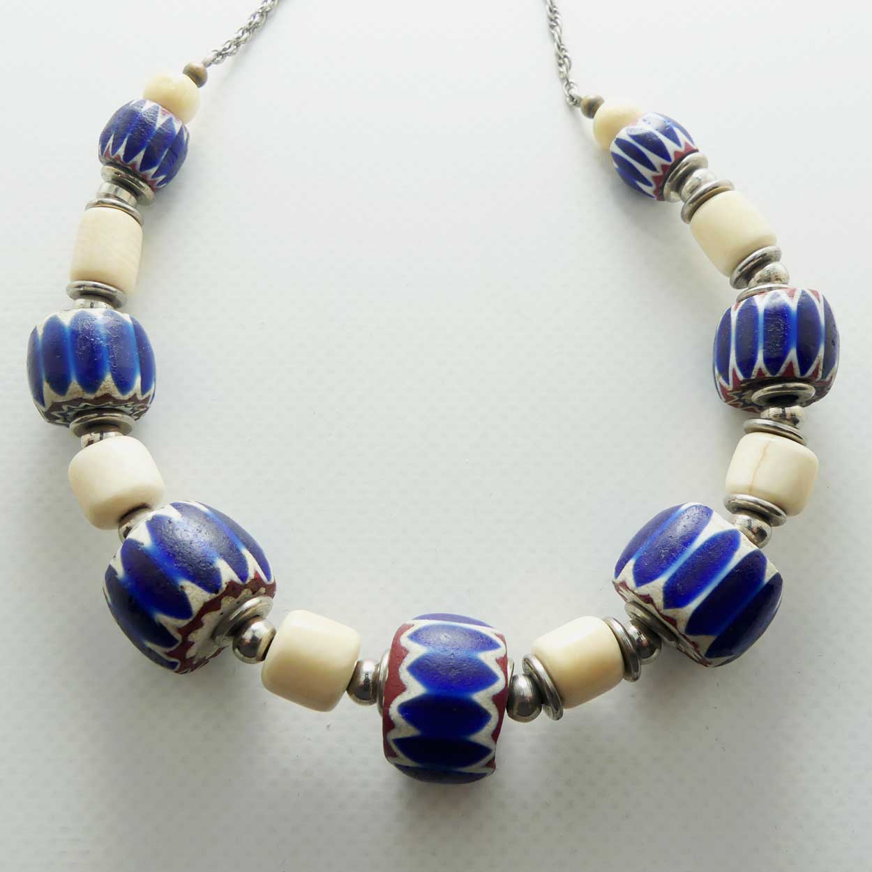 Ivory and Murano Glass Bamileke Beads | Rosetta Beads | Chevron design