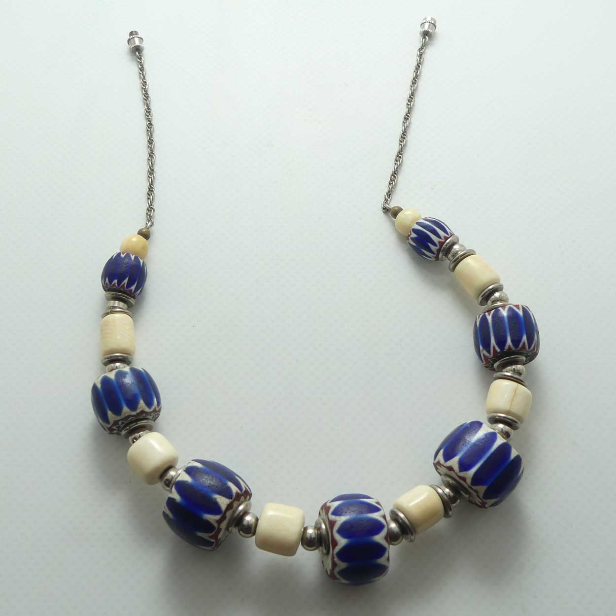 Ivory and Murano Glass Bamileke Beads | Rosetta Beads | Chevron design