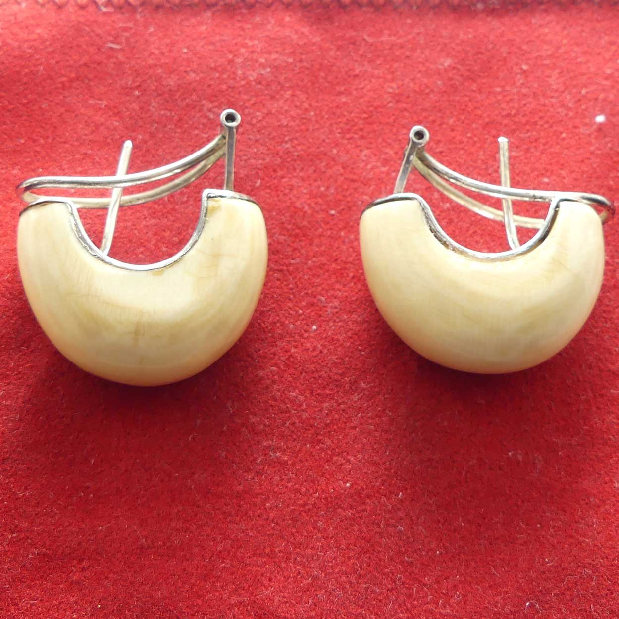 Handmade Ivory Half Cuff and Silver Pierced earrings