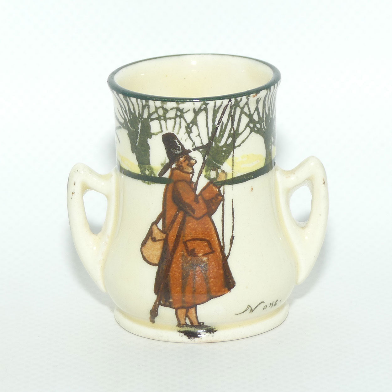 Royal Doulton Izaak Walton Gallant Fishers twin handle miniature vase
