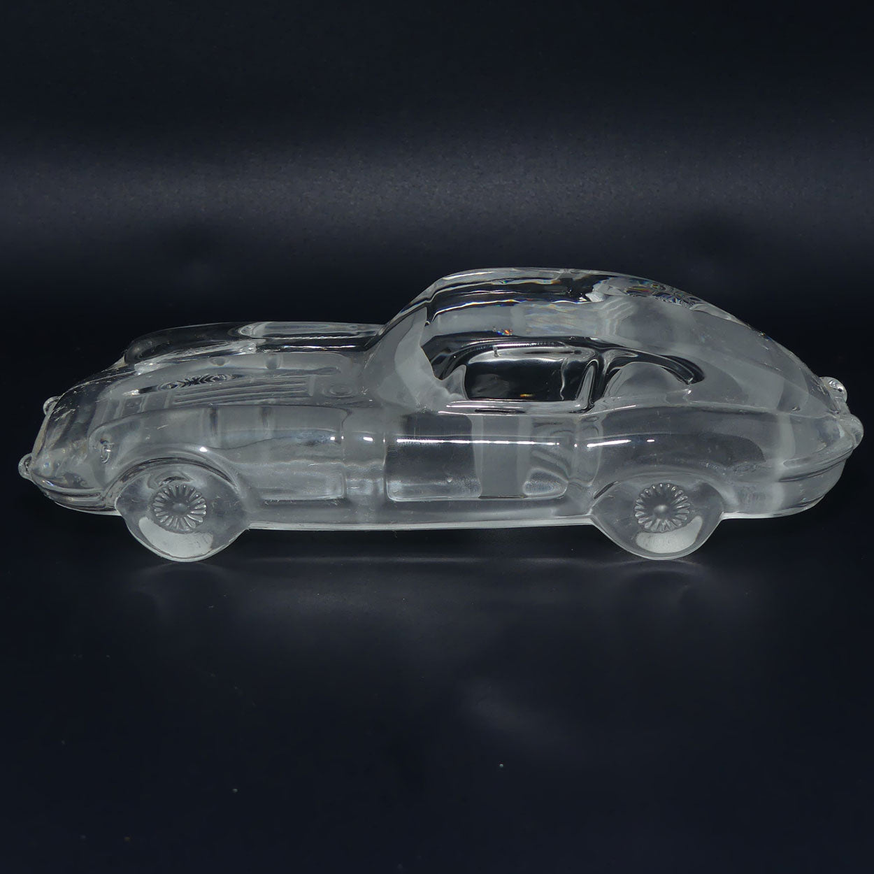 Acid Etched Glass figural paperweight on stand | Jaguar E type