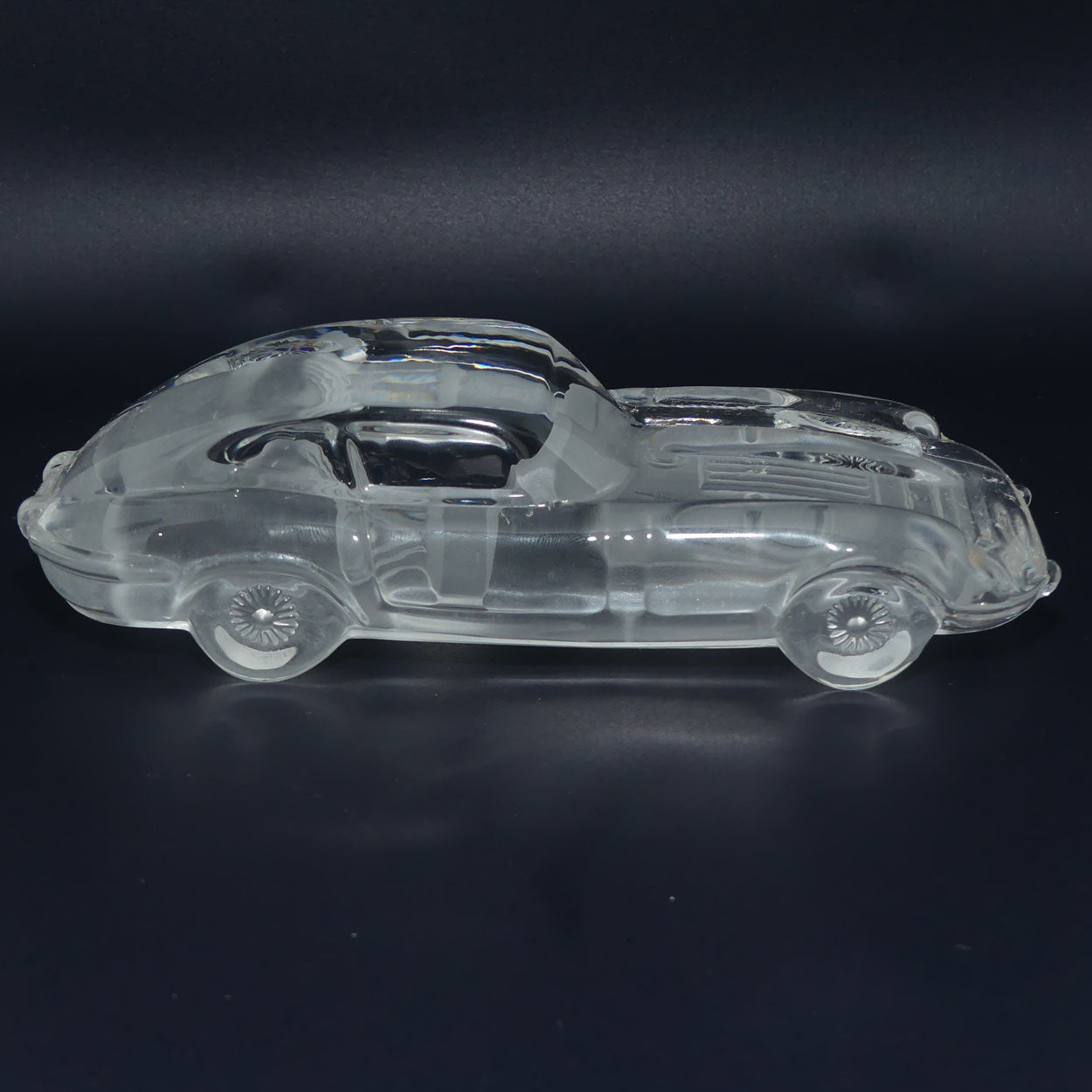 Acid Etched Glass figural paperweight on stand | Jaguar E type
