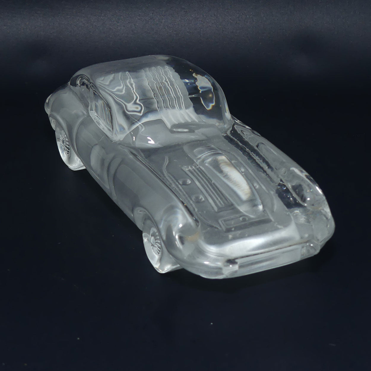 Acid Etched Glass figural paperweight on stand | Jaguar E type