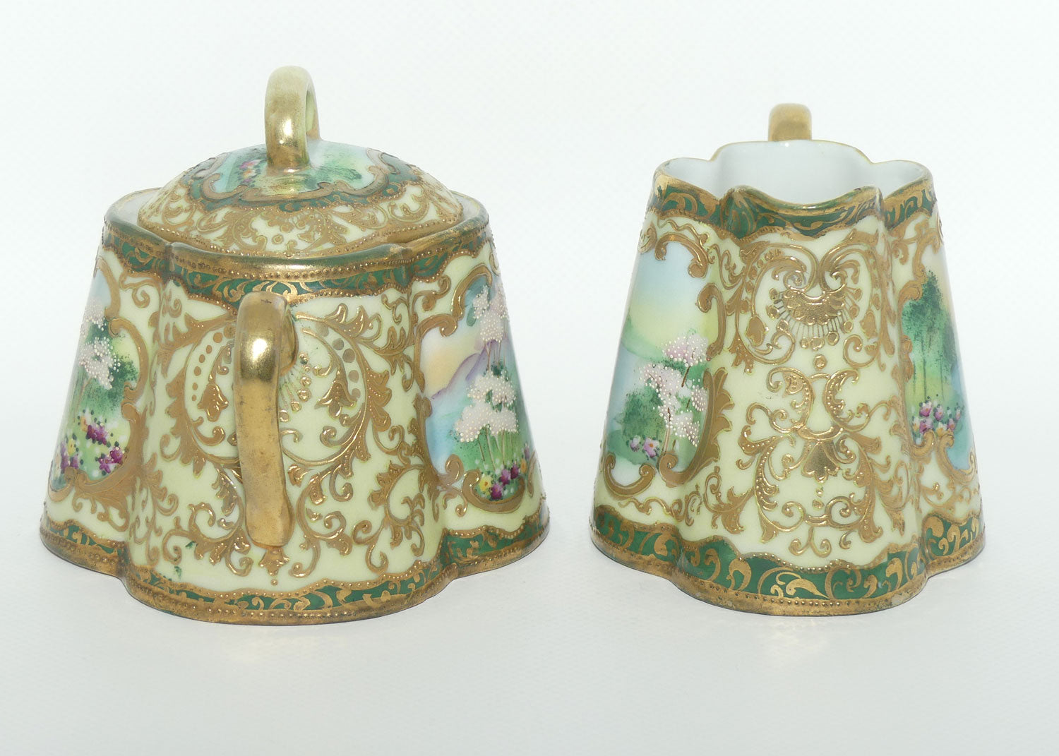 IE & C Co Japan Hand Painted Heavily Gilt Nippon lidded sugar and creamer