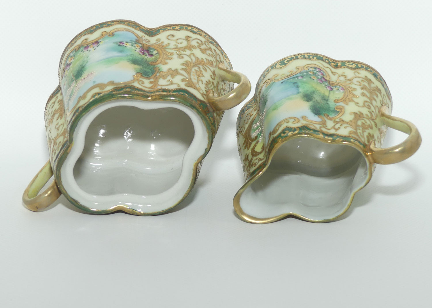 IE & C Co Japan Hand Painted Heavily Gilt Nippon lidded sugar and creamer