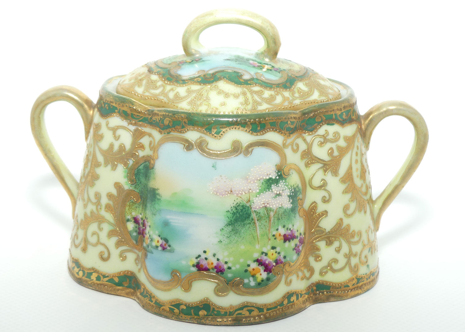IE & C Co Japan Hand Painted Heavily Gilt Nippon lidded sugar and creamer
