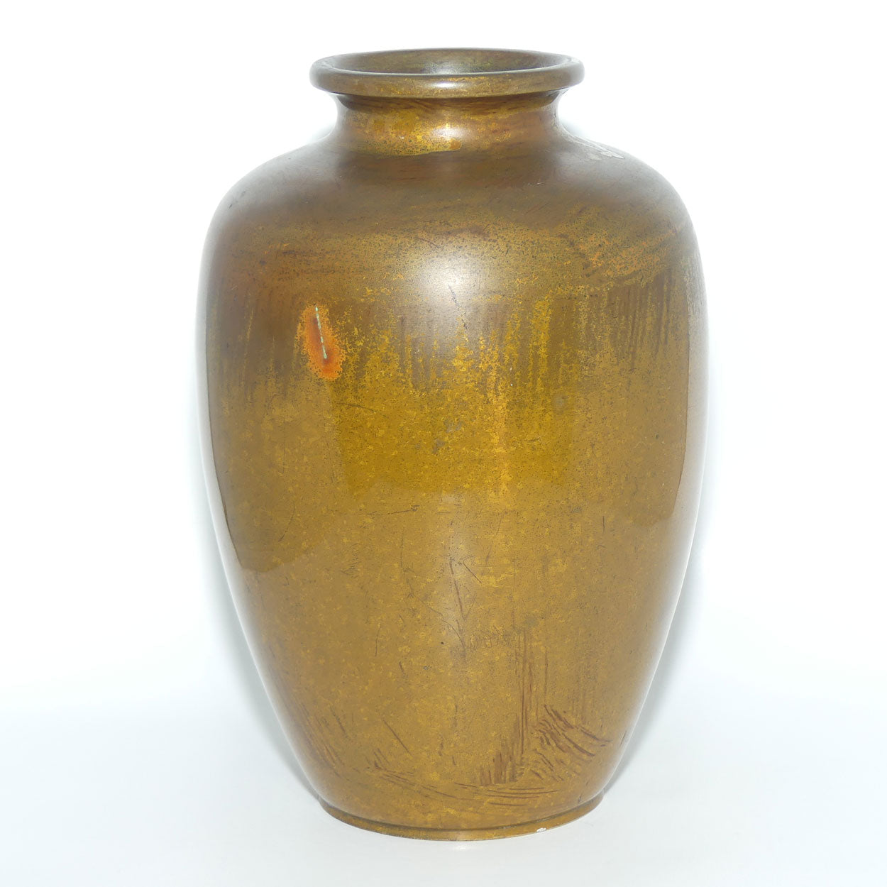 Meiji period Japanese Bronze Damascene vase overlaid with Silver Chrysanthemum and Butterfly | signed