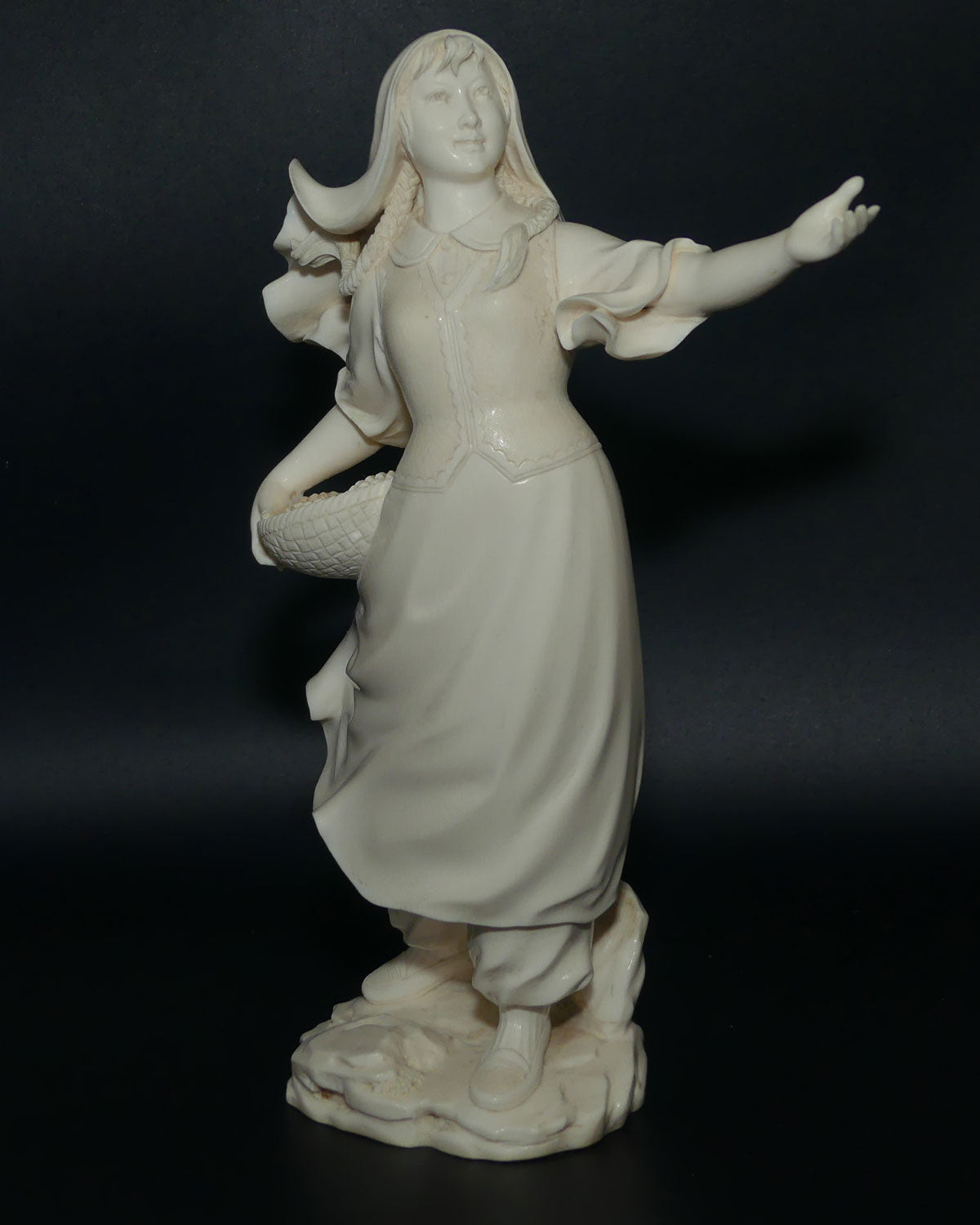 Magnificent Japanese Carved Ivory Okimono of Woman Gathering | Arm Outstretched