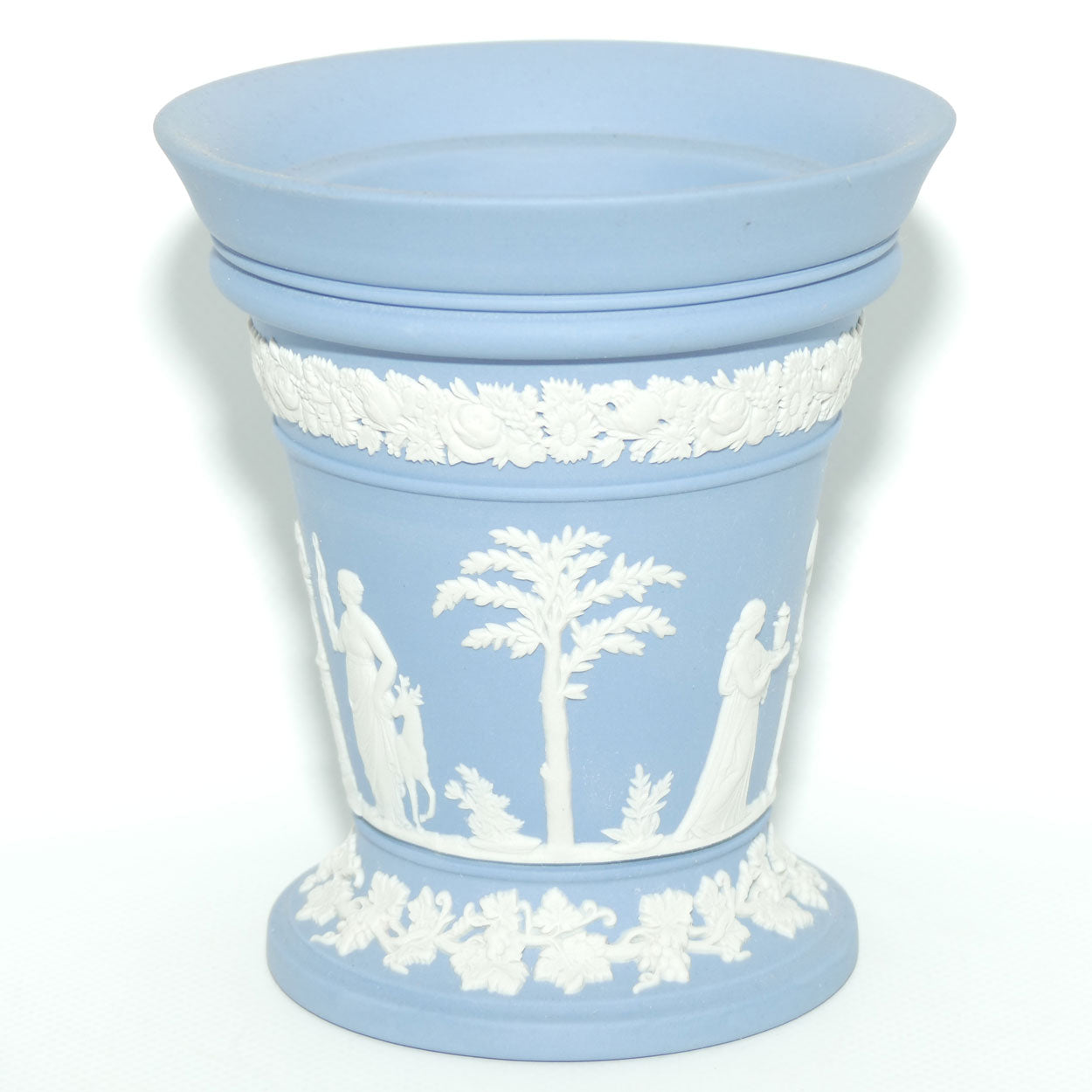Wedgwood Jasper | White on Pale Blue | Pedastal vase | 12.5cm