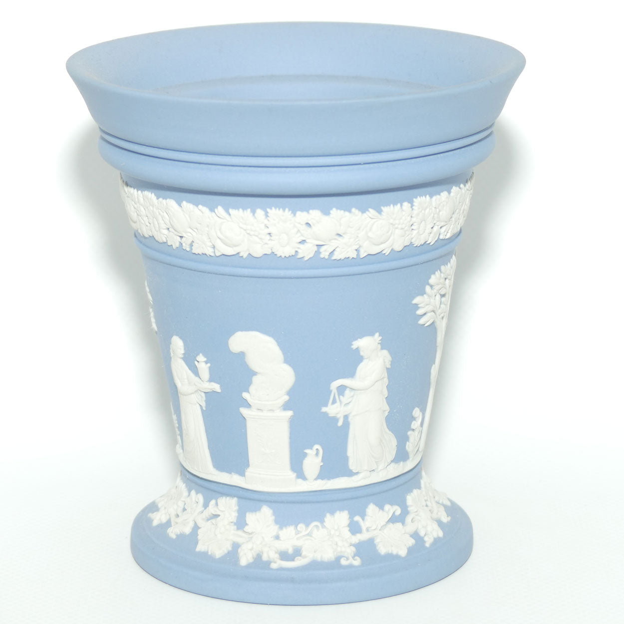 Wedgwood Jasper | White on Pale Blue | Pedastal vase | 12.5cm