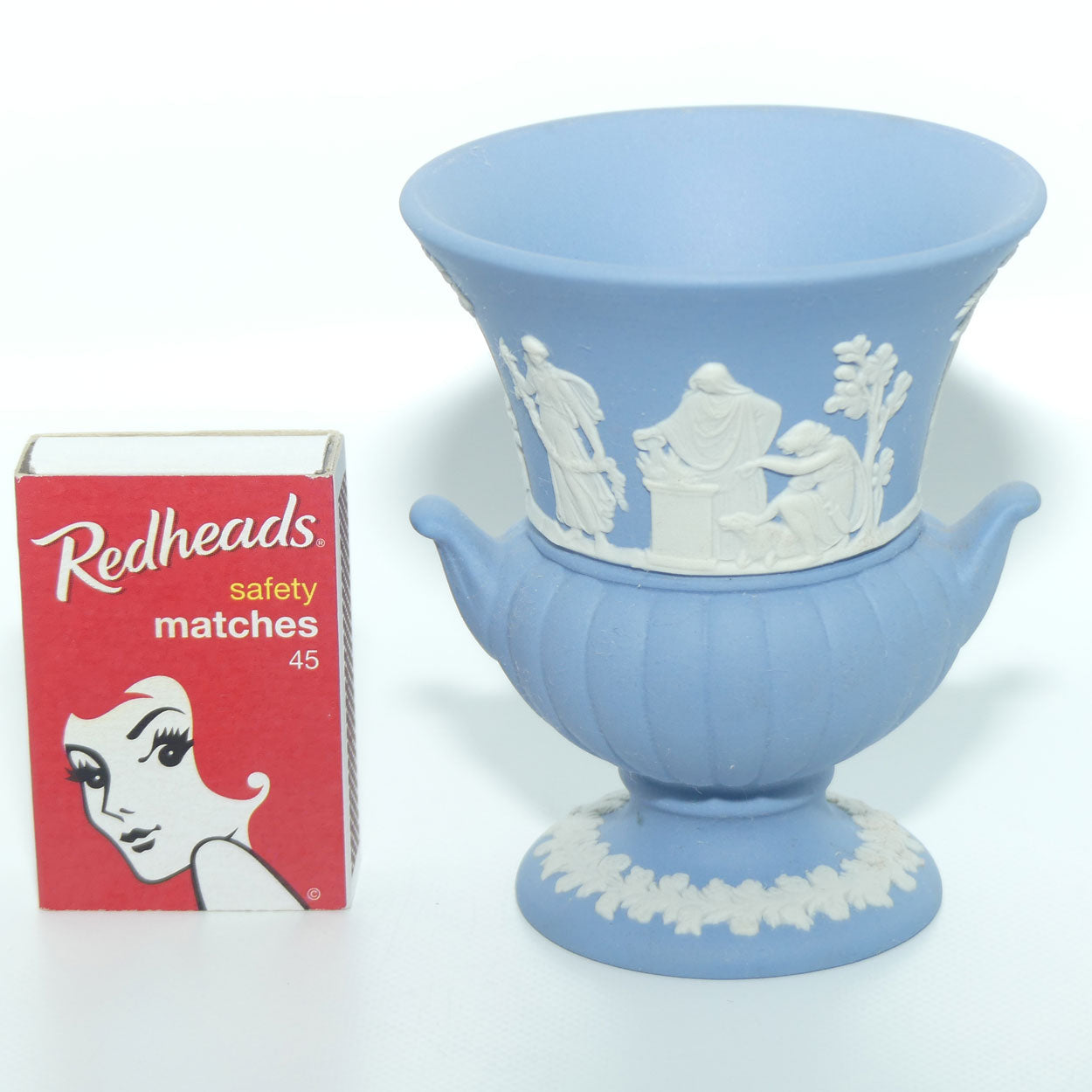 Wedgwood Jasper | White on Pale Blue | Maidens Campagna shape vase | #2