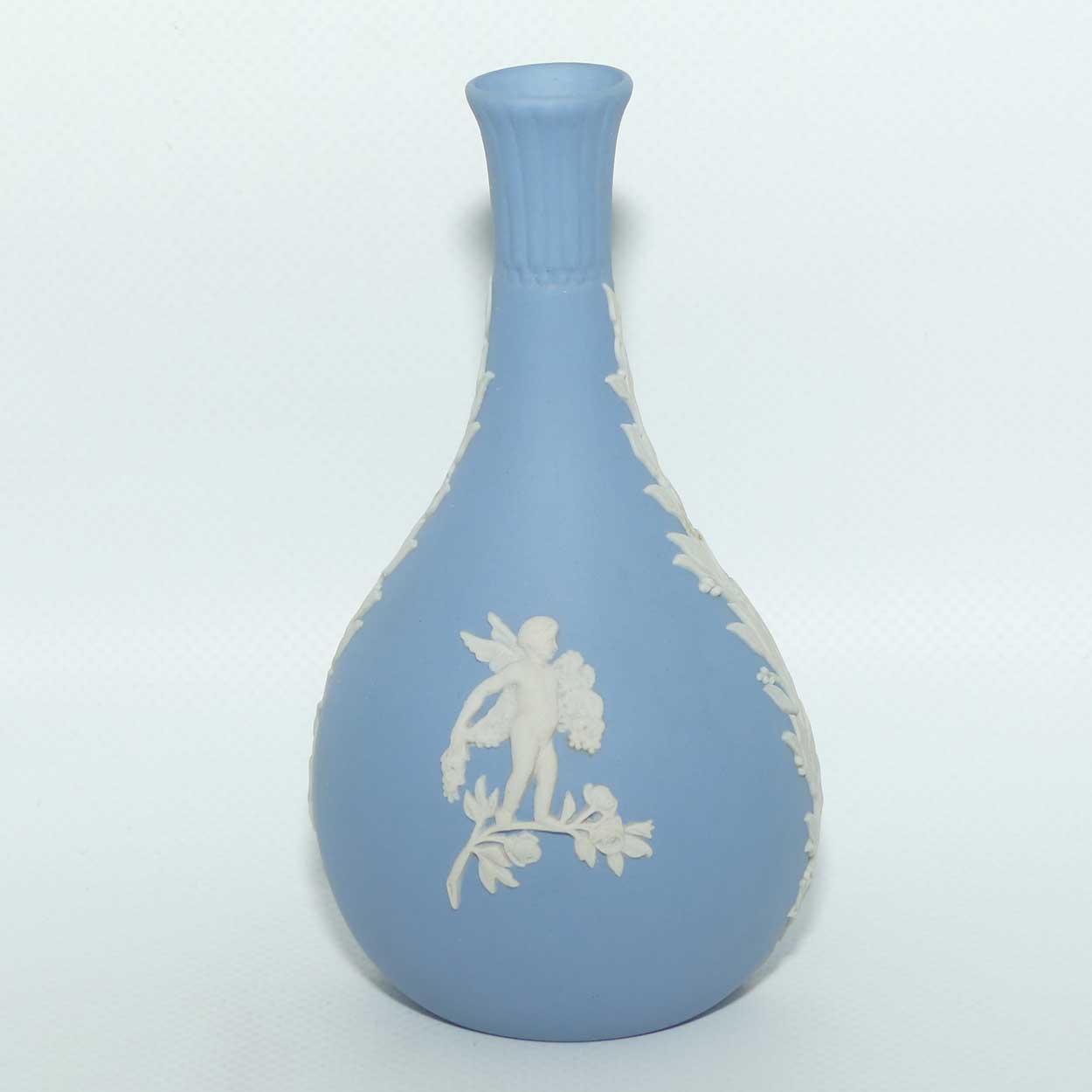 Wedgwood Jasper | White on Pale Blue | Narrow neck bud vase | Cupid design | #1