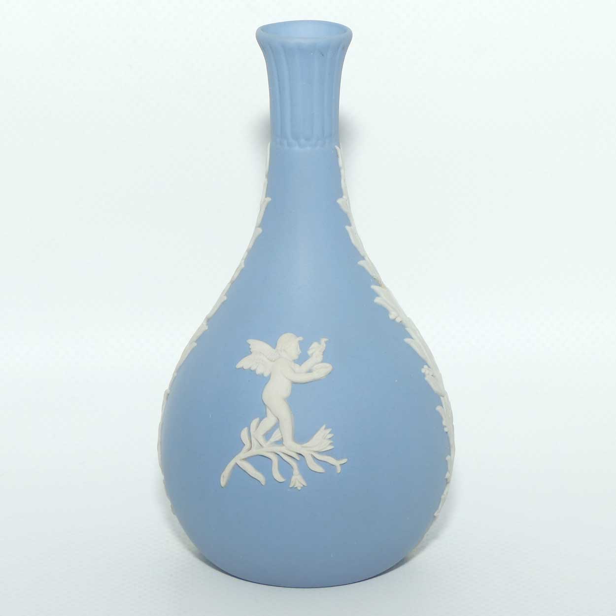 Wedgwood Jasper | White on Pale Blue | Narrow neck bud vase | Cupid design | #1