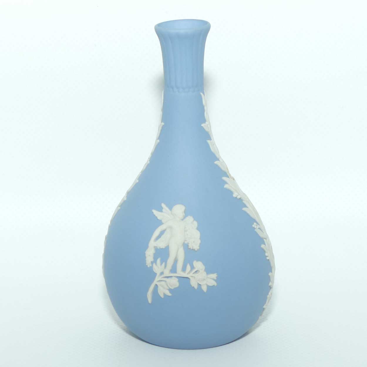 Wedgwood Jasper | White on Pale Blue | Narrow neck bud vase | Cupid design | #1
