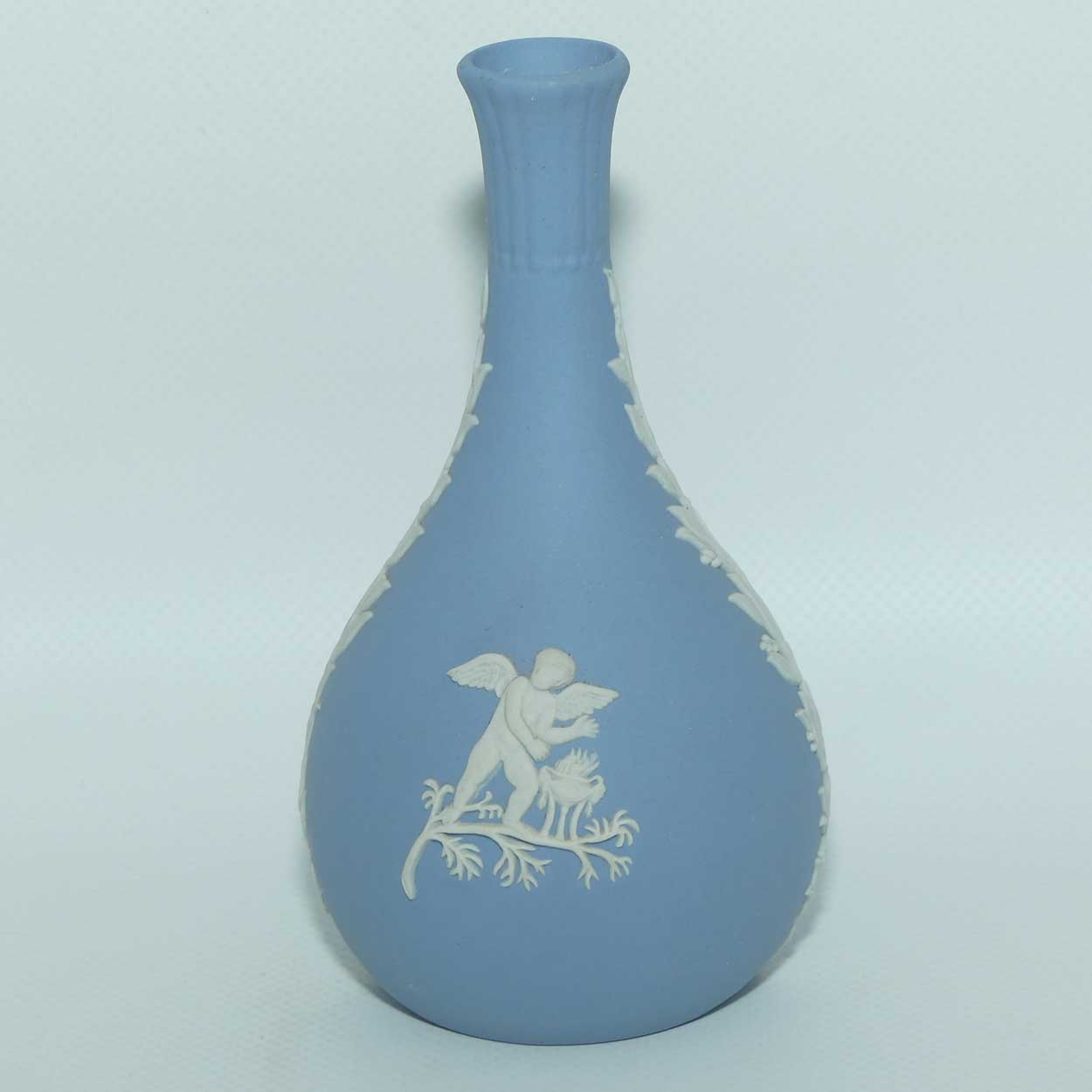 Wedgwood Jasper | White on Pale Blue | Narrow neck bud vase | Cupid design | #2