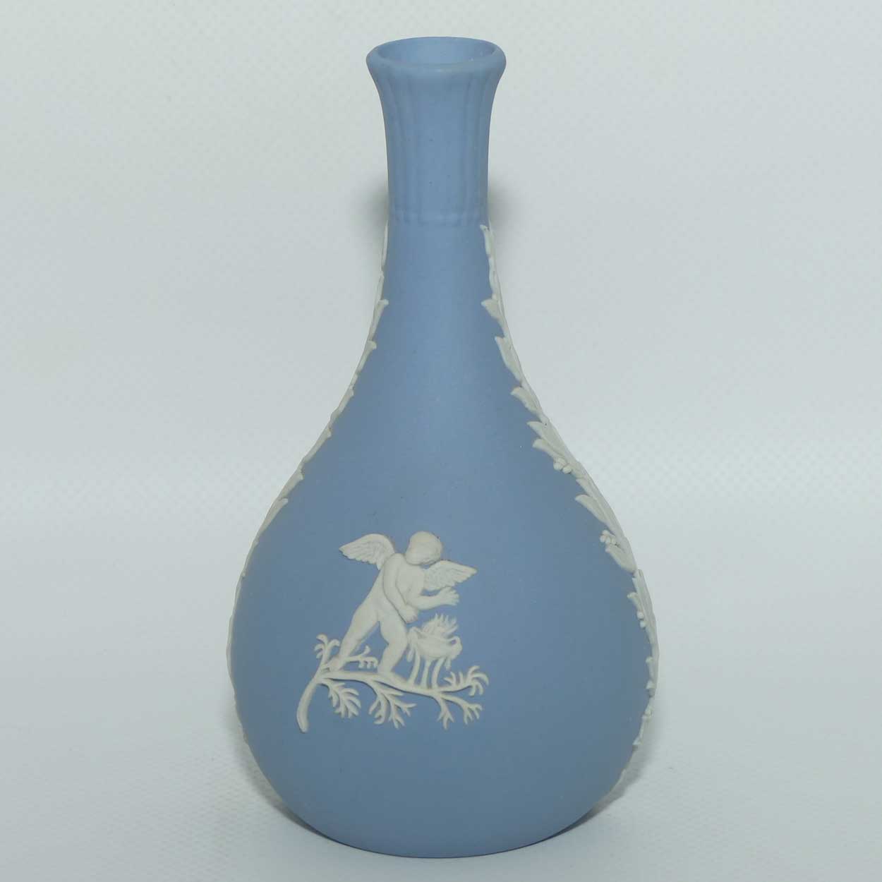 Wedgwood Jasper | White on Pale Blue | Narrow neck bud vase | Cupid design | #2