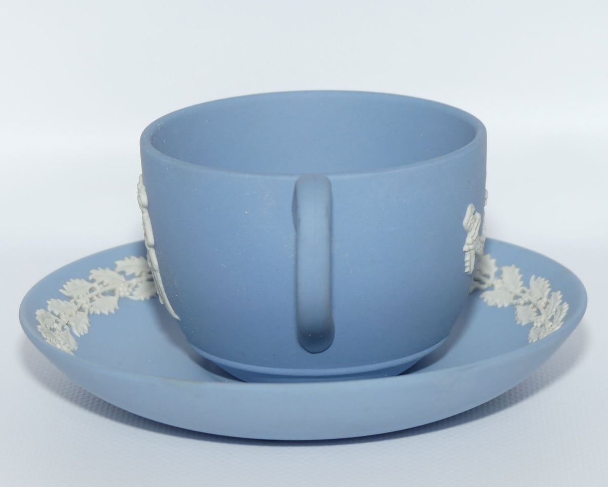 Wedgwood Jasper | White on Pale Blue cup and saucer | Merry Christmas 1993
