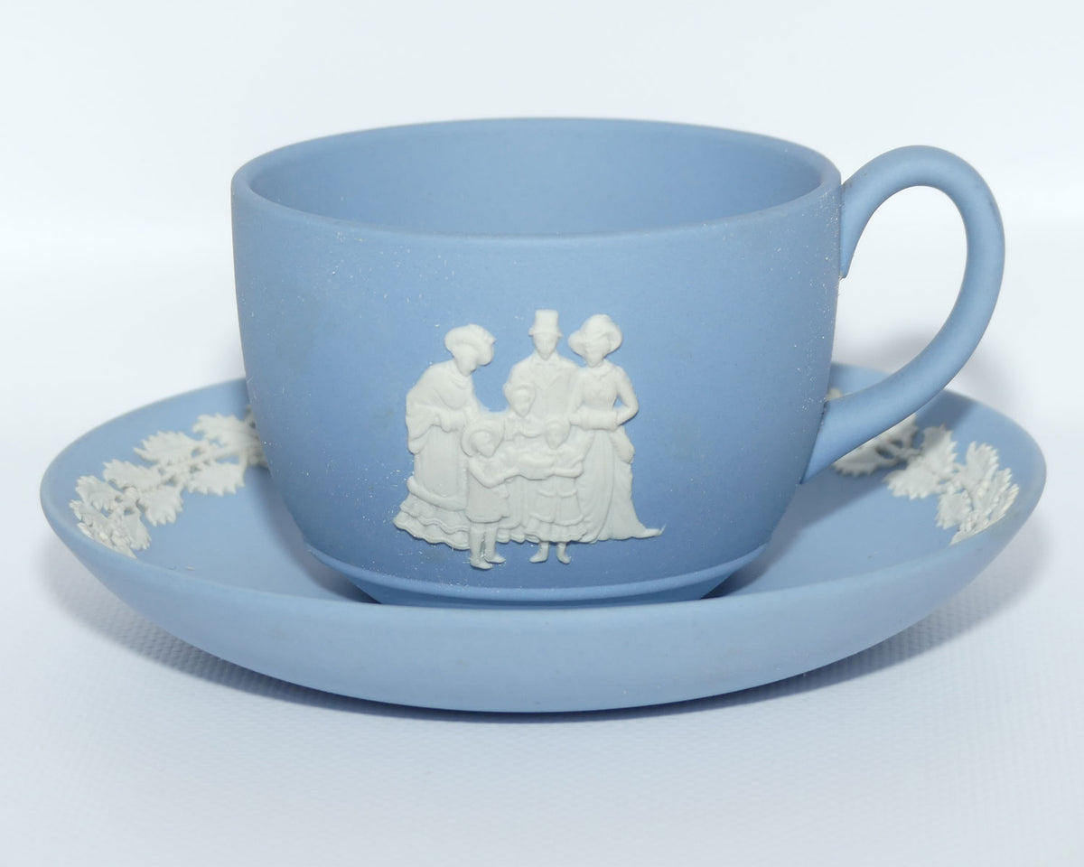Wedgwood Jasper | White on Pale Blue cup and saucer | Merry Christmas 1993