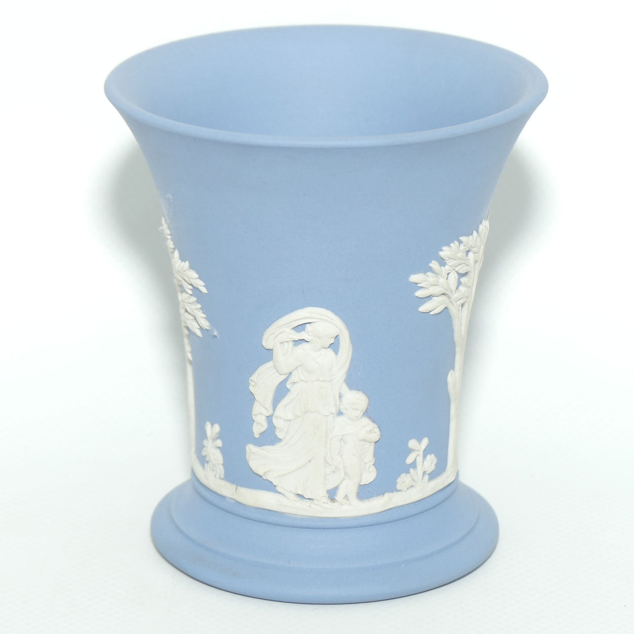 Wedgwood Jasper | White on Pale Blue | Flaired and Footed vase | 9.5cm