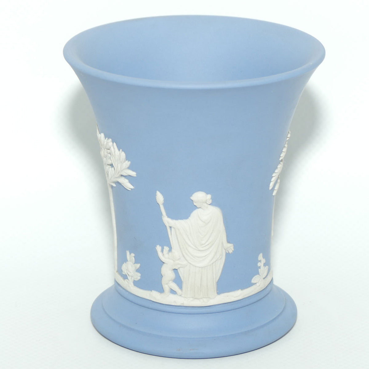 Wedgwood Jasper | White on Pale Blue | Flaired and Footed vase | 9.5cm