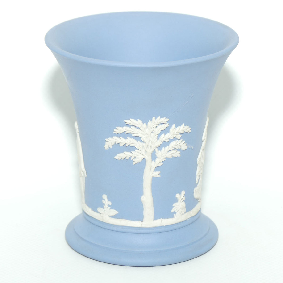 Wedgwood Jasper | White on Pale Blue | Flaired and Footed vase | 9.5cm