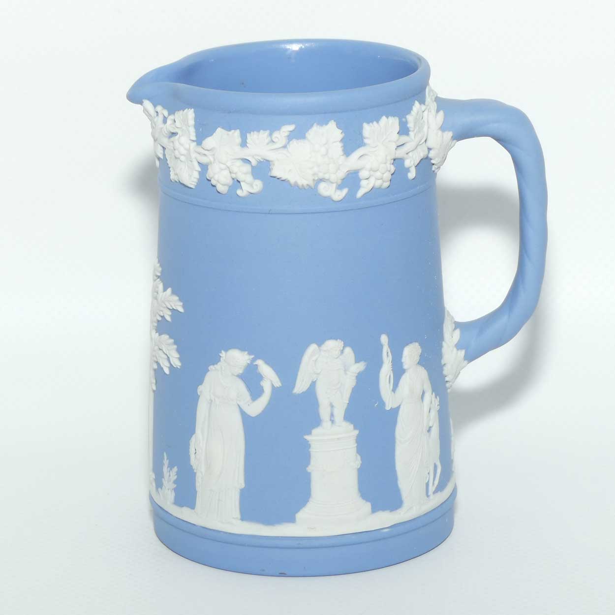 Wedgwood Jasper jug | White on Pale Blue Grecian Maidens scene | 11cms tall