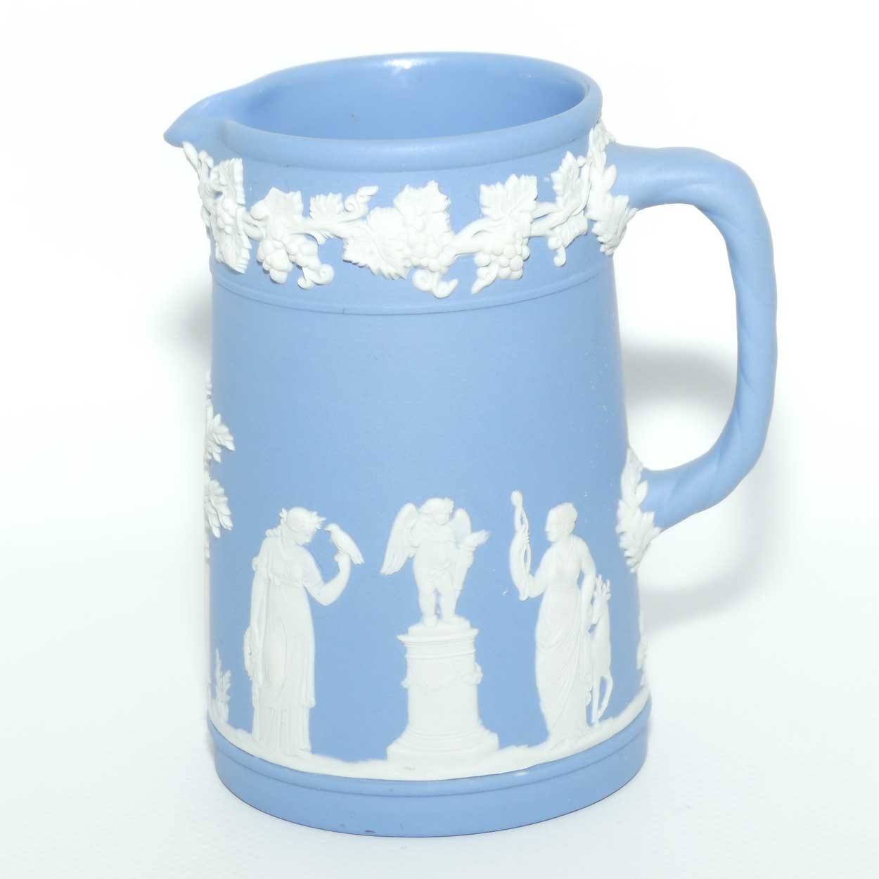 Wedgwood Jasper jug | White on Pale Blue Grecian Maidens scene | 11cms tall