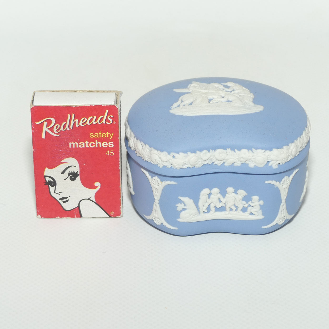 Wedgwood Jasper | White on Pale Blue | Maidens and Pegasus Bean Shape trinket | #1