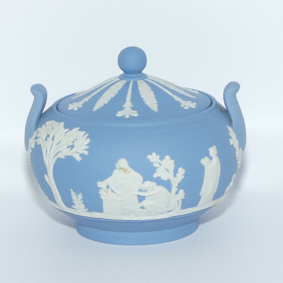 Wedgwood Jasper | White on Pale Blue milk jug and lidded sugar bowl