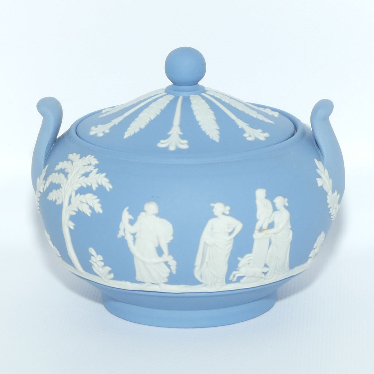 Wedgwood Jasper | White on Pale Blue milk jug and lidded sugar bowl