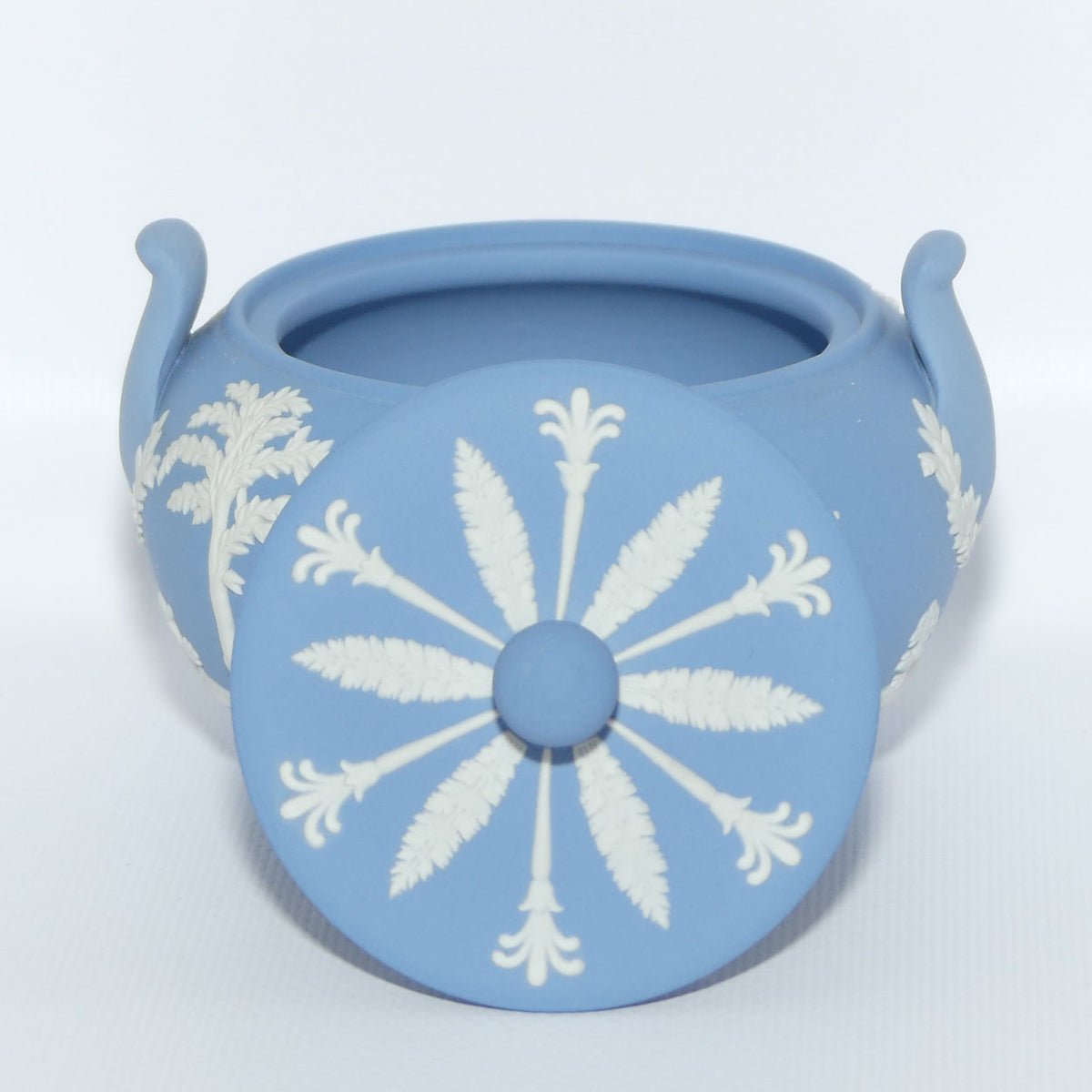 Wedgwood Jasper | White on Pale Blue milk jug and lidded sugar bowl