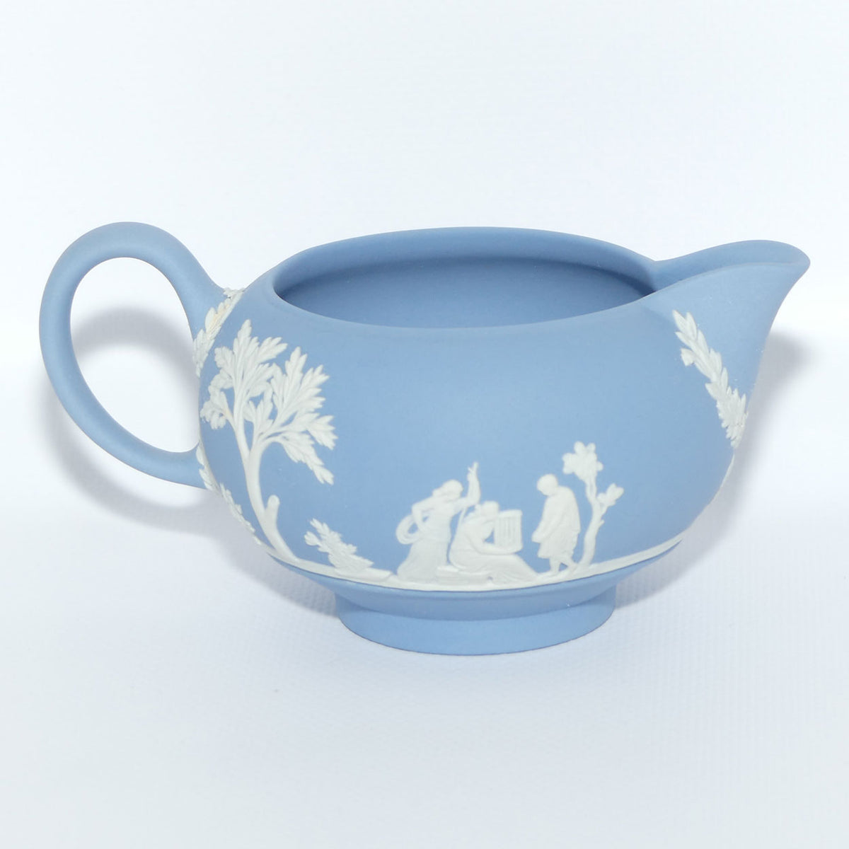 Wedgwood Jasper | White on Pale Blue milk jug and lidded sugar bowl