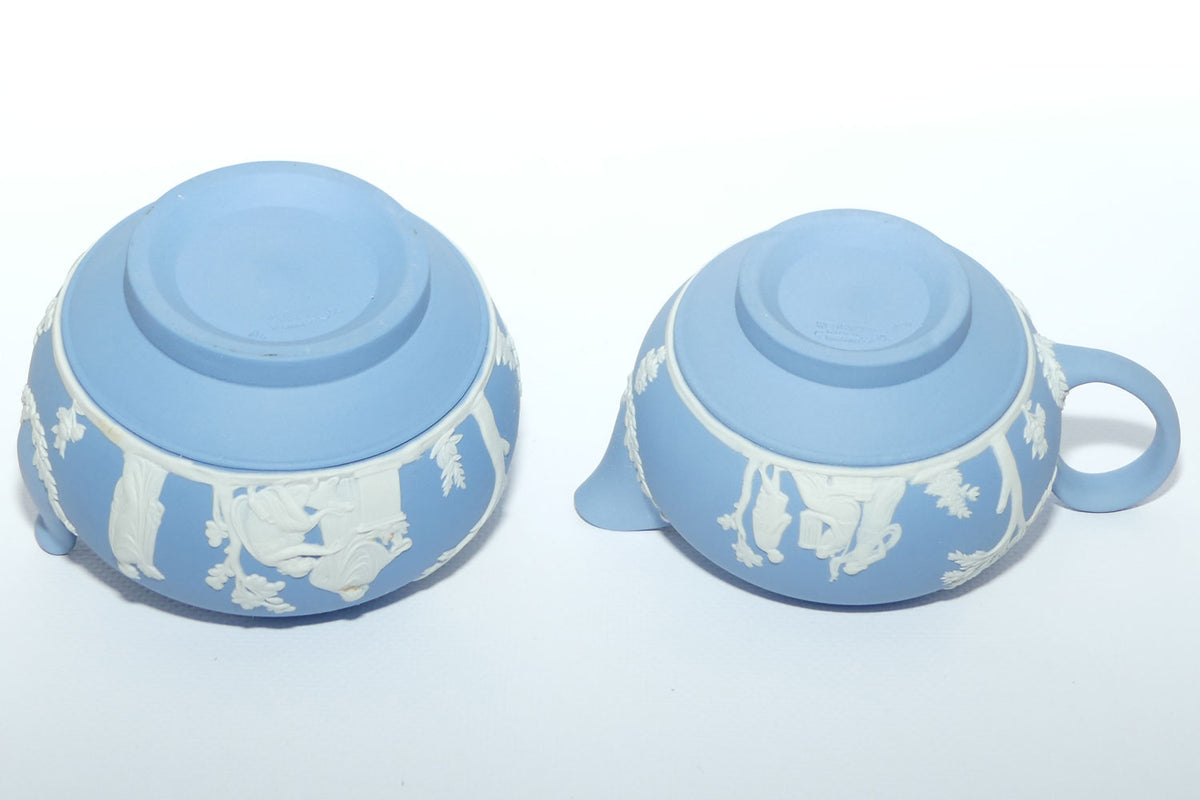 Wedgwood Jasper | White on Pale Blue milk jug and lidded sugar bowl