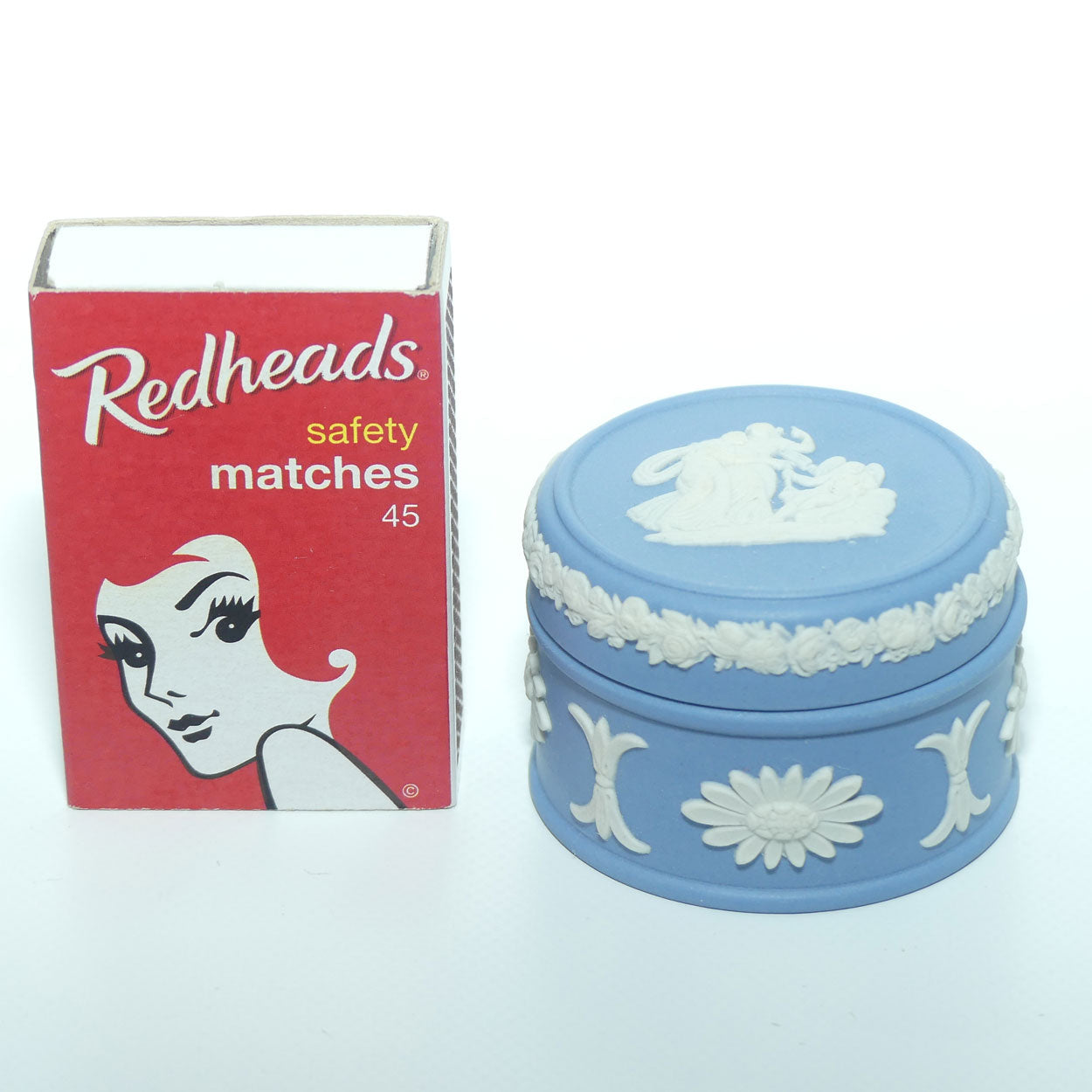 Wedgwood Jasper | White on Pale Blue | Grecian Maidens miniature trinket box
