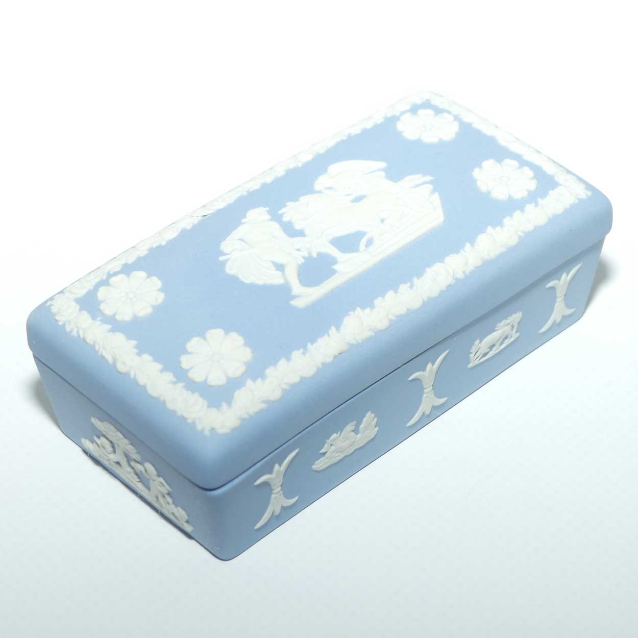 Wedgwood Jasper | White on Pale Blue | Well decorated Rectangular box | #1