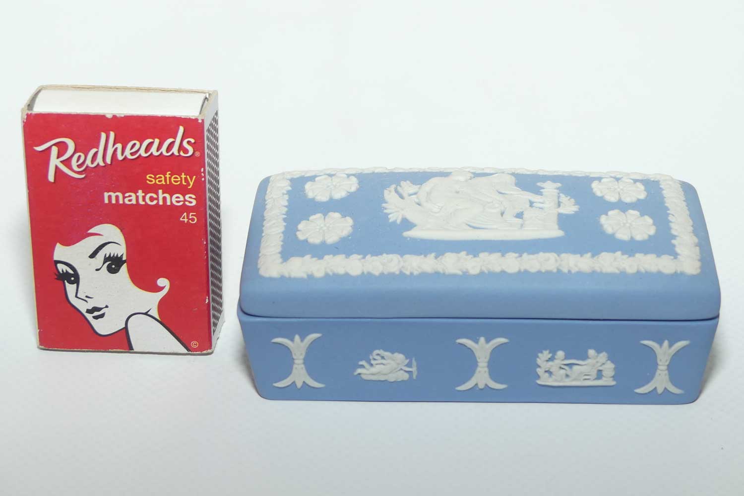 Wedgwood Jasper | White on Pale Blue | Well decorated Rectangular box | #4