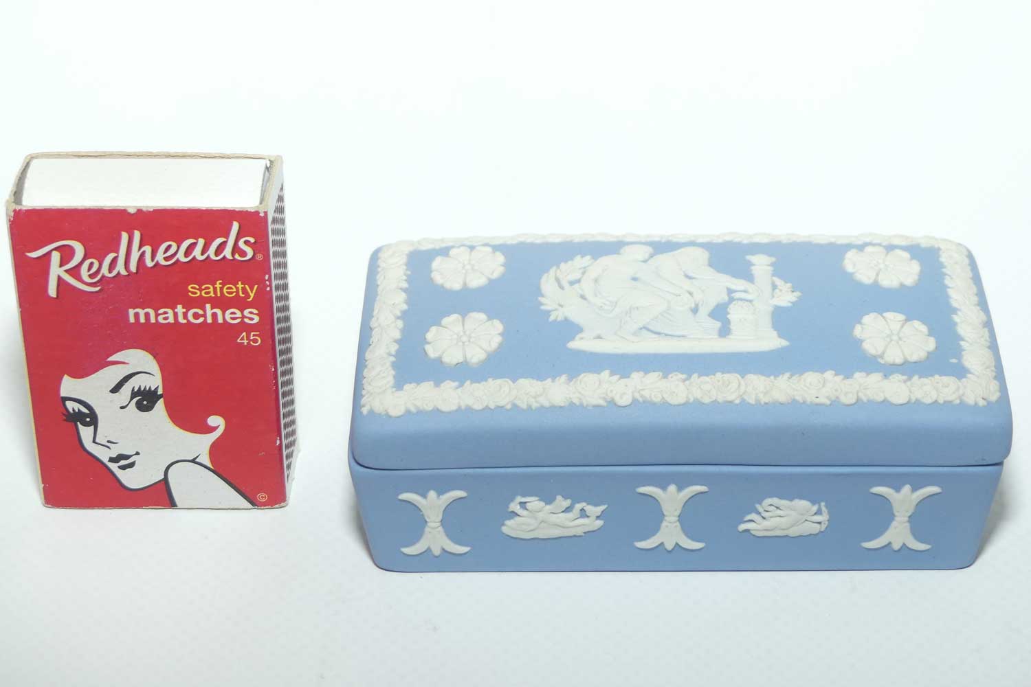 Wedgwood Jasper | White on Pale Blue | Well decorated Rectangular box | #6