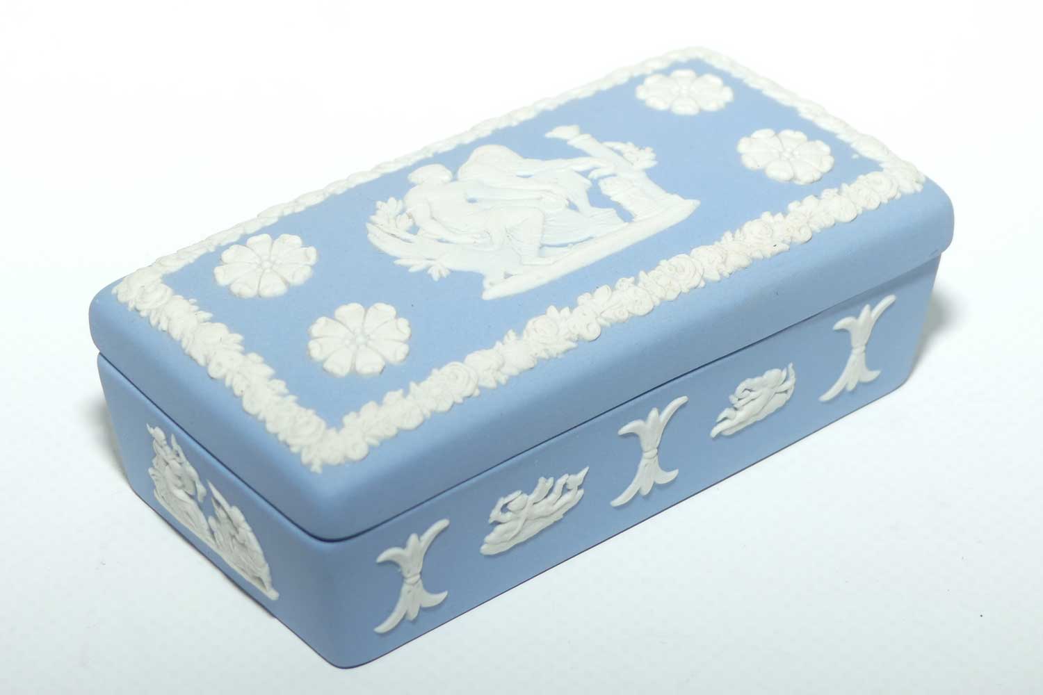 Wedgwood Jasper | White on Pale Blue | Well decorated Rectangular box | #6
