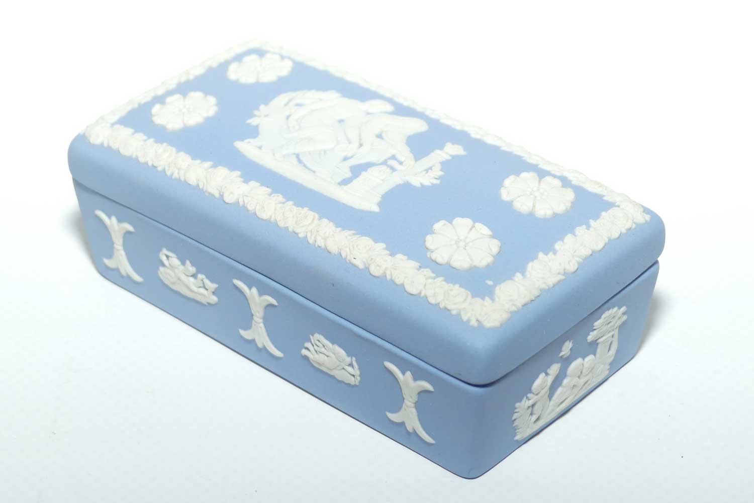 Wedgwood Jasper | White on Pale Blue | Well decorated Rectangular box | #6