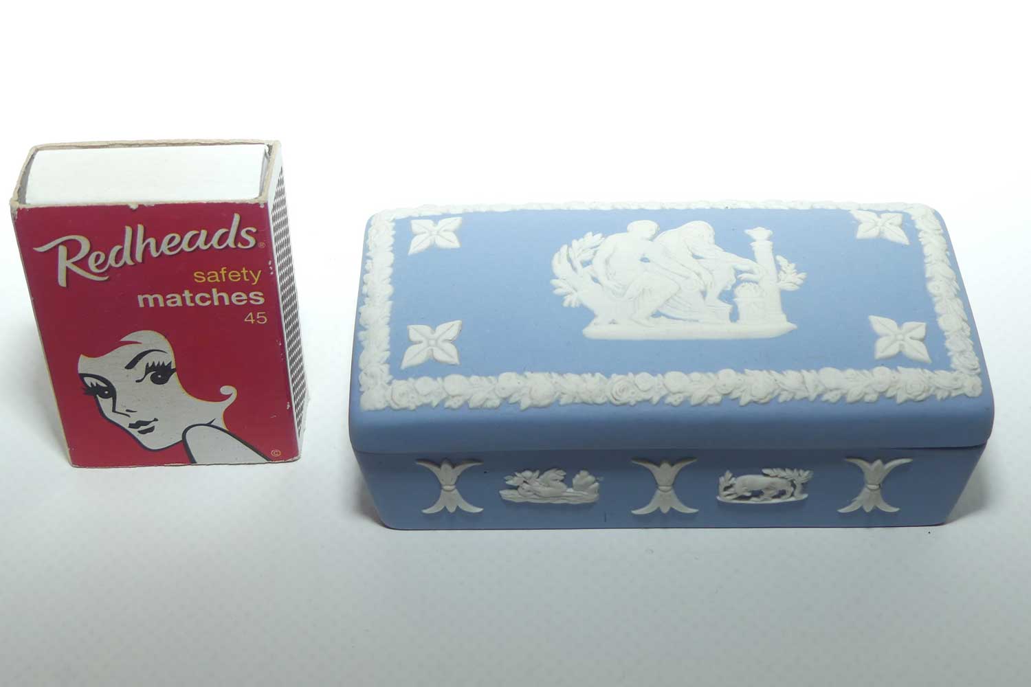 Wedgwood Jasper | White on Pale Blue | Well decorated Rectangular box | #7