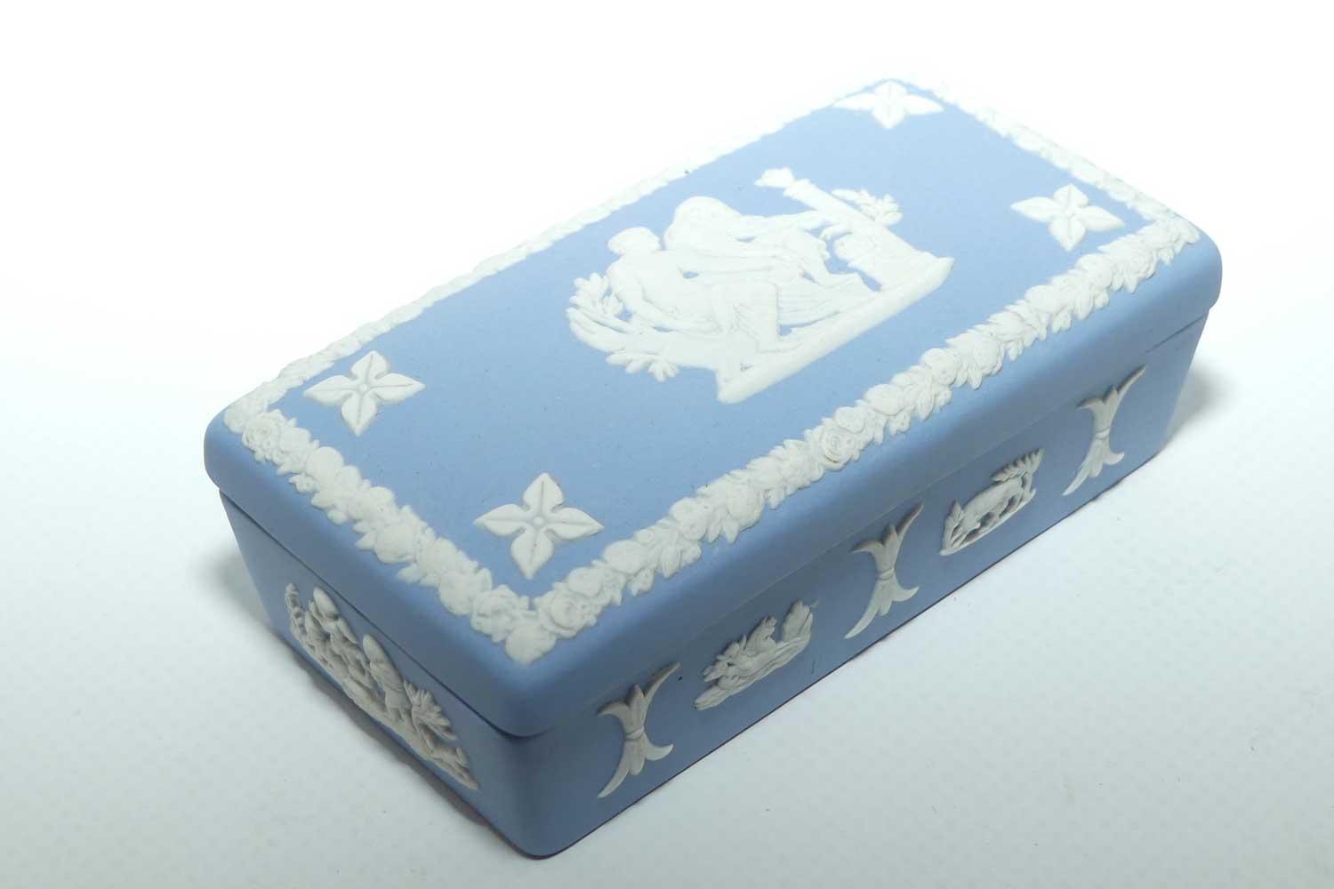 Wedgwood Jasper | White on Pale Blue | Well decorated Rectangular box | #7