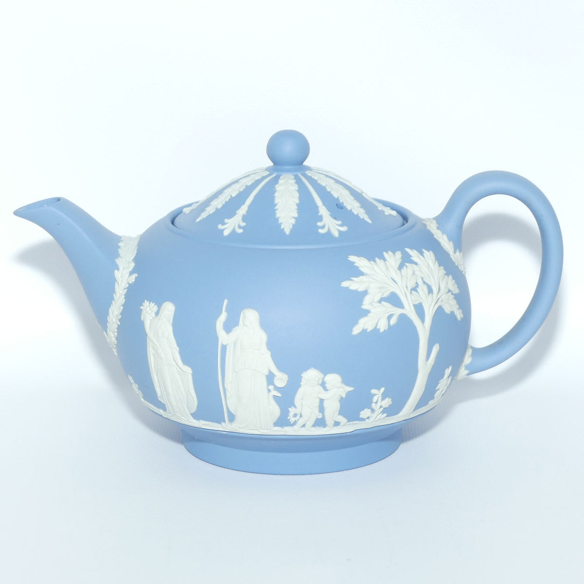 Wedgwood Jasper | White on Pale Blue tea pot depicting Grecian Maidens