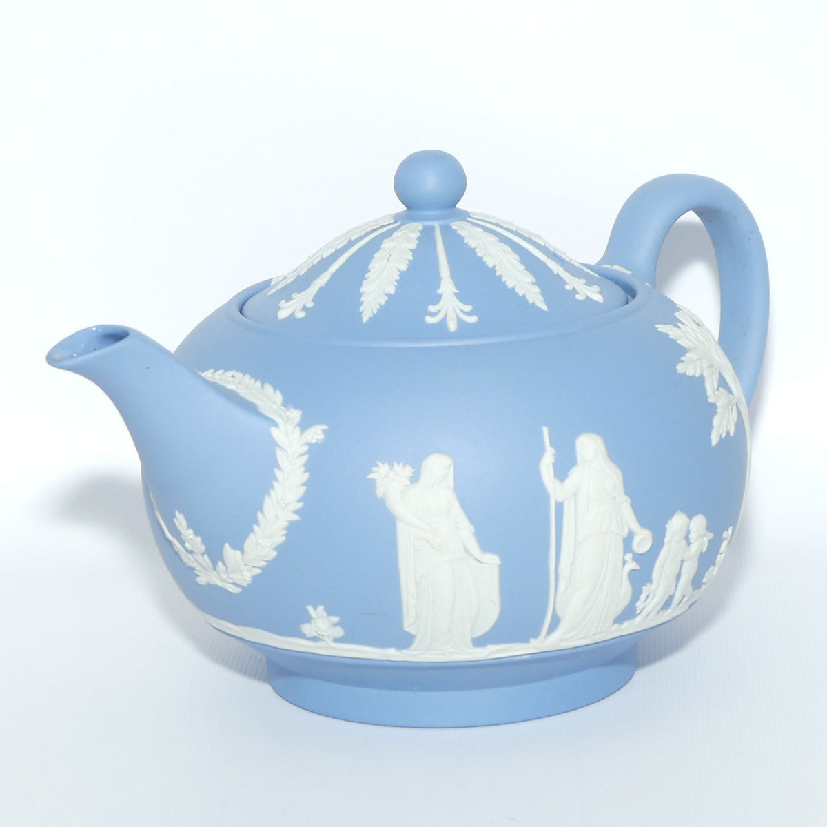 Wedgwood Jasper | White on Pale Blue tea pot depicting Grecian Maidens